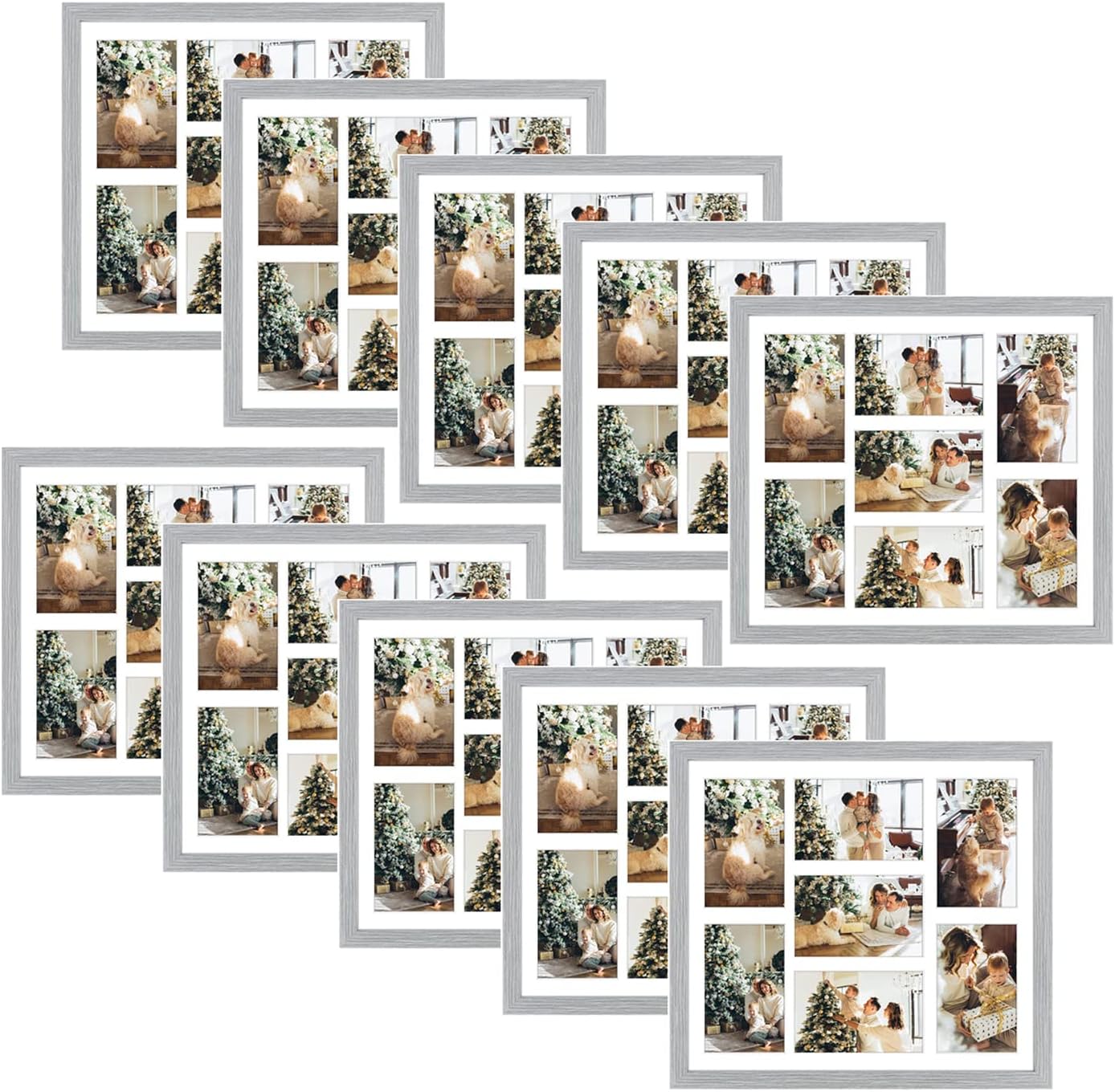 Golden State Art, 13.7x15.7 Matted Black Wood 7-Opening for 4 x 6 Collage Picture Frame