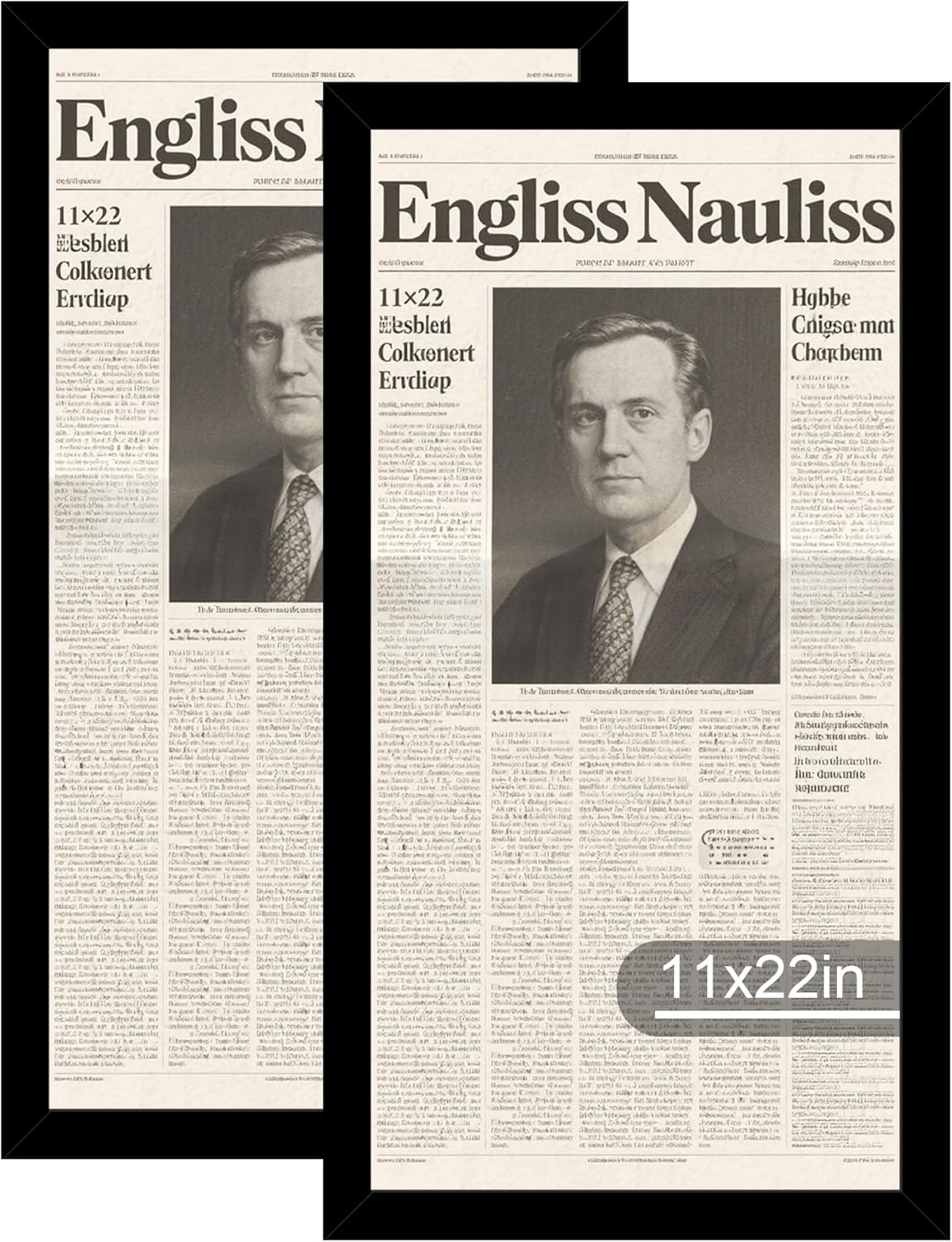 12x22 Picture Frame Set of 2, Rustic Brown with Glass Collage Frame, Display Eight Opening 4x6 Photos With Mat or 12 x 22 Newspaper Without Mat - Horizontal or Vertical Wall Mounting