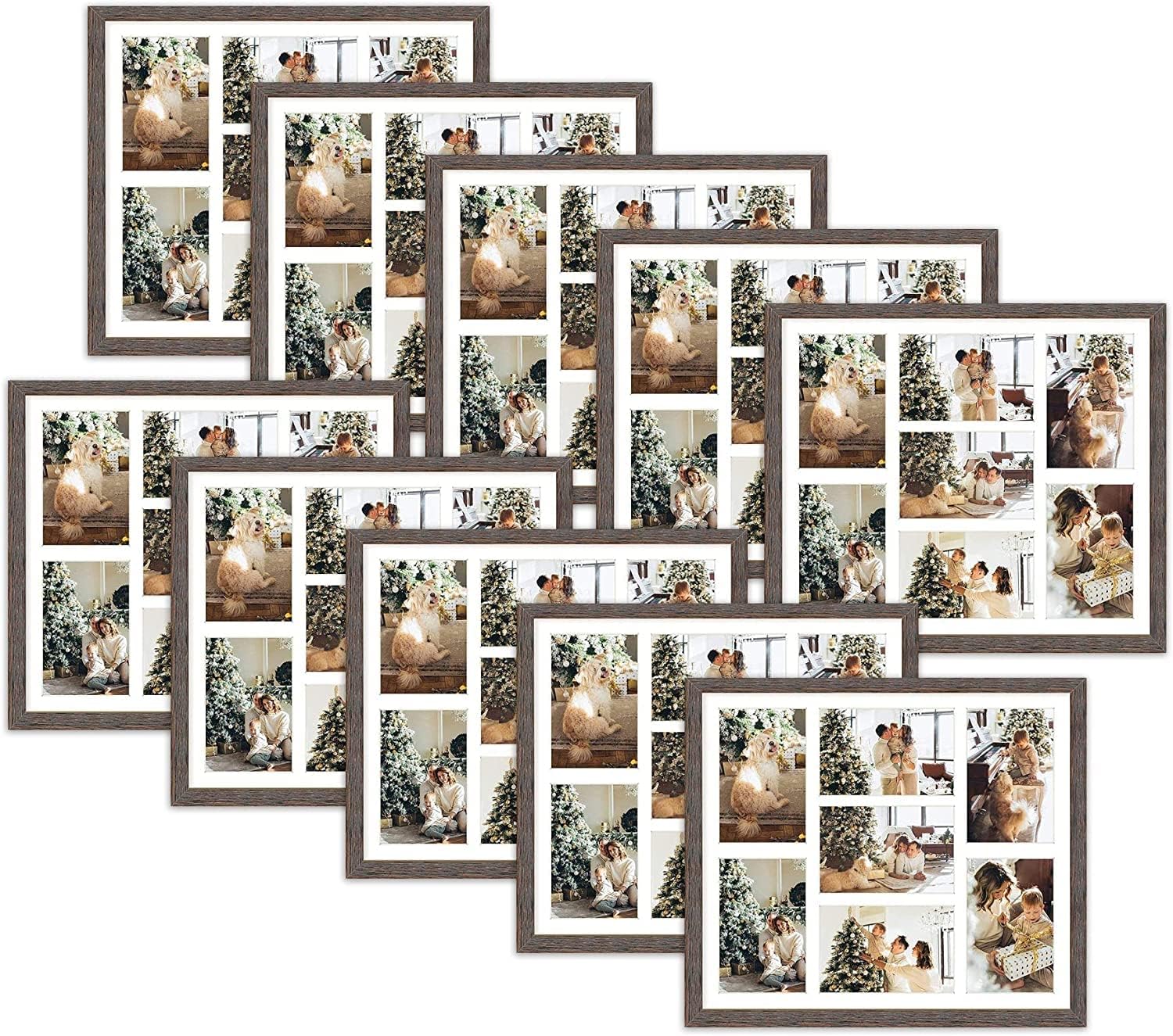 Golden State Art, 13.7x15.7 Matted Black Wood 7-Opening for 4 x 6 Collage Picture Frame