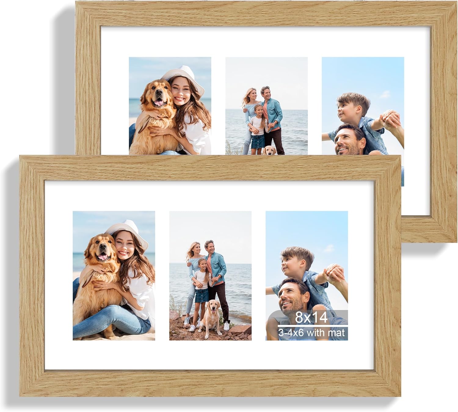 12x22 Picture Frame Set of 2, Rustic Brown with Glass Collage Frame, Display Eight Opening 4x6 Photos With Mat or 12 x 22 Newspaper Without Mat - Horizontal or Vertical Wall Mounting