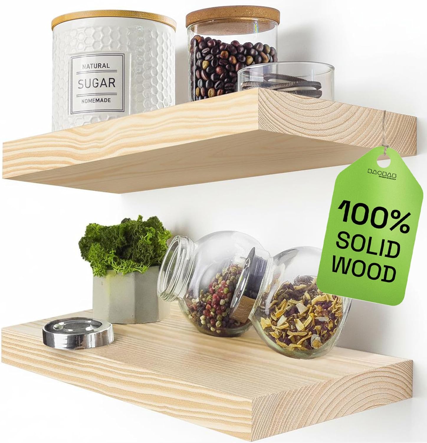 BAOBAB WORKSHOP Wood Floating Shelves Set of 2 - Rustic Shelf 24 inch - Floating Shelf for Wall Mounted - Wide Wooden Wall Shelves for Living Room Bedroom Kitchen Bathroom - Dark Walnut - 24W x 6.7D