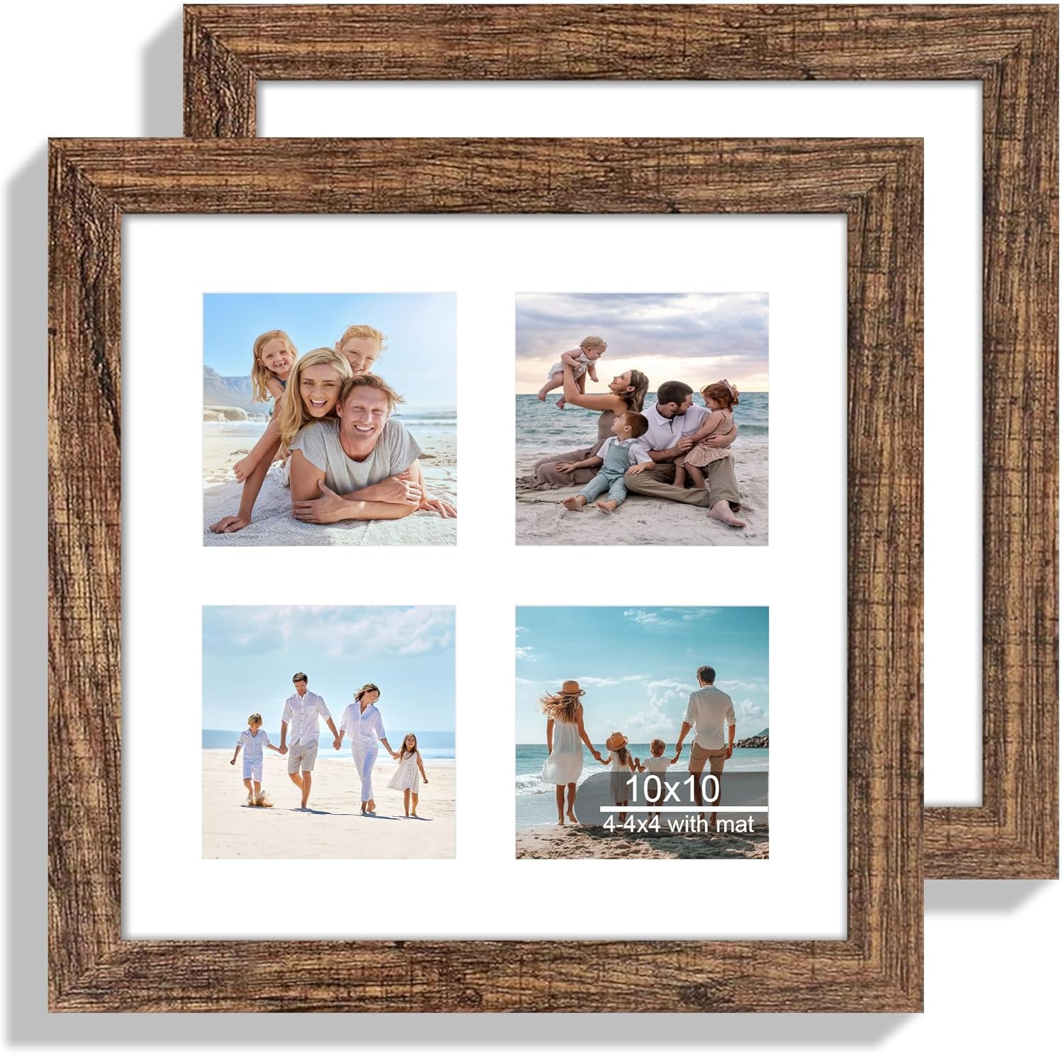 12x22 Picture Frame Set of 2, Rustic Brown with Glass Collage Frame, Display Eight Opening 4x6 Photos With Mat or 12 x 22 Newspaper Without Mat - Horizontal or Vertical Wall Mounting