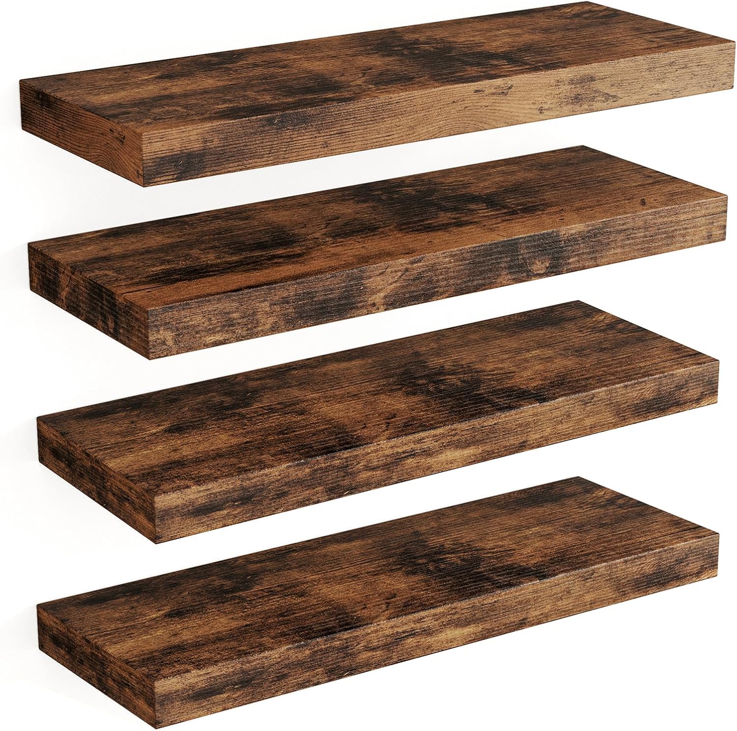 Fixwal 15.8in Floating Shelves, Set of 6 Wood Shelves, Farmhouse Shelf Wall Decor for Bathroom, Bedroom, Living and Kitchen Room (Rustic Brown)
