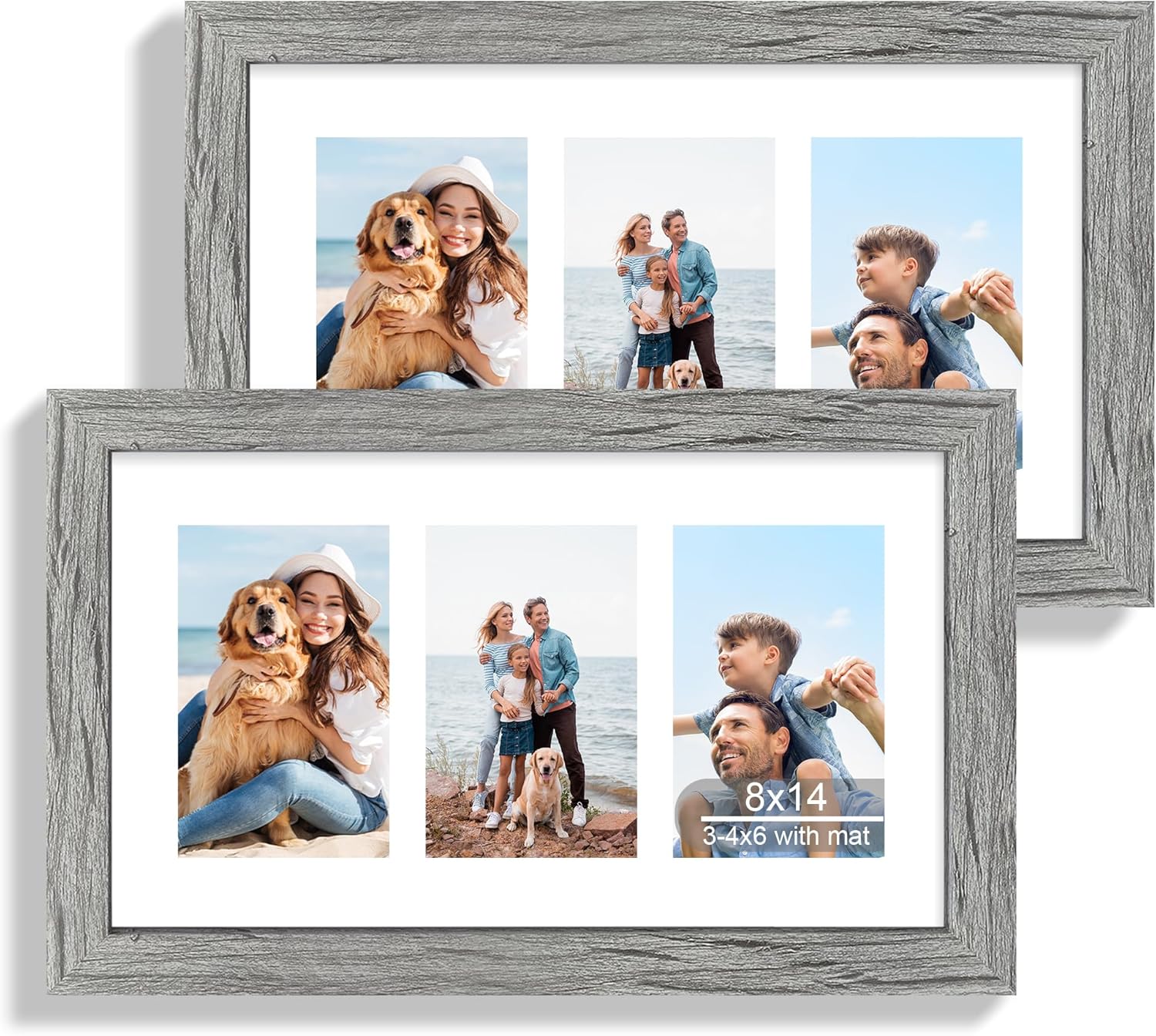 12x22 Picture Frame Set of 2, Rustic Brown with Glass Collage Frame, Display Eight Opening 4x6 Photos With Mat or 12 x 22 Newspaper Without Mat - Horizontal or Vertical Wall Mounting