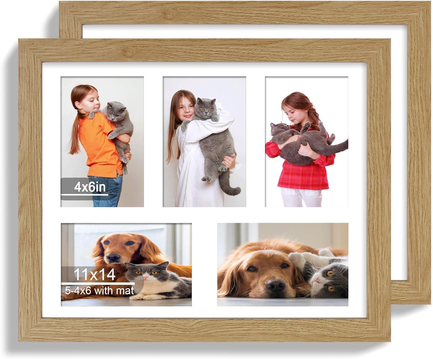 12x22 Picture Frame Set of 2, Rustic Brown with Glass Collage Frame, Display Eight Opening 4x6 Photos With Mat or 12 x 22 Newspaper Without Mat - Horizontal or Vertical Wall Mounting