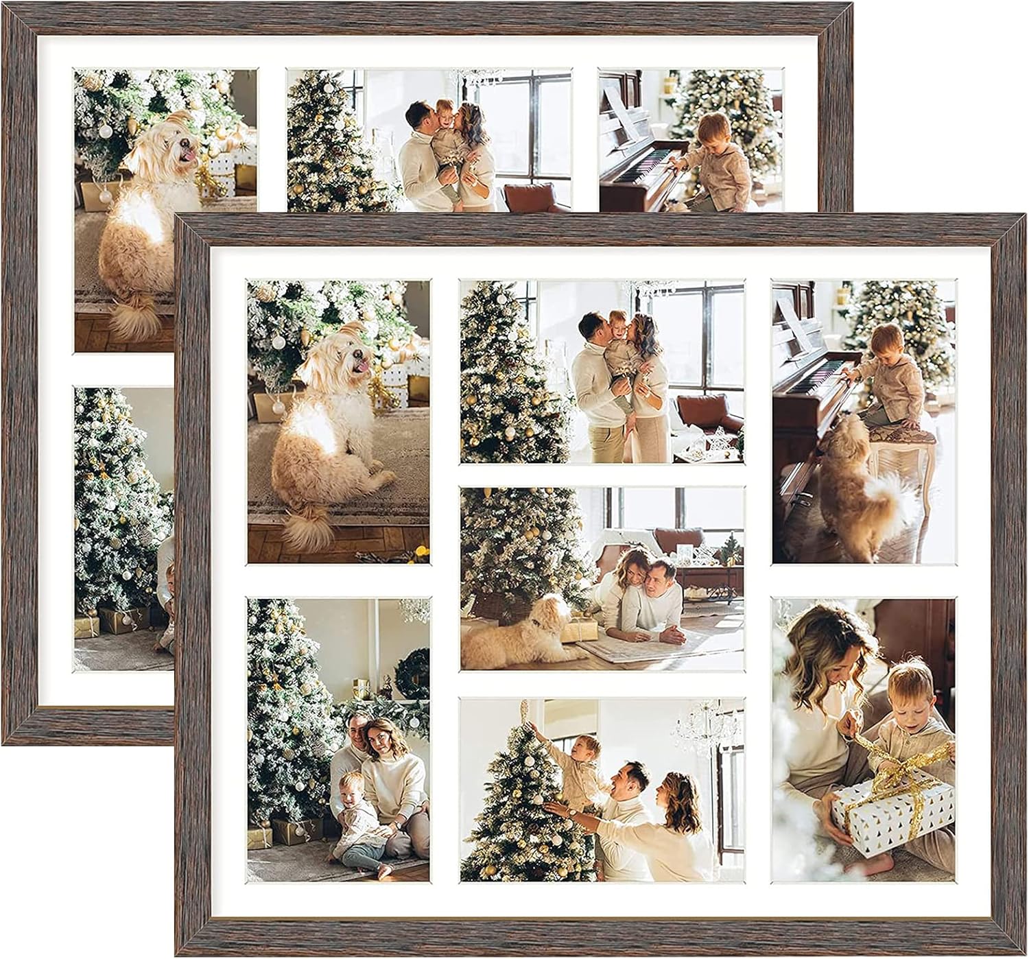 Golden State Art, 13.7x15.7 Matted Black Wood 7-Opening for 4 x 6 Collage Picture Frame