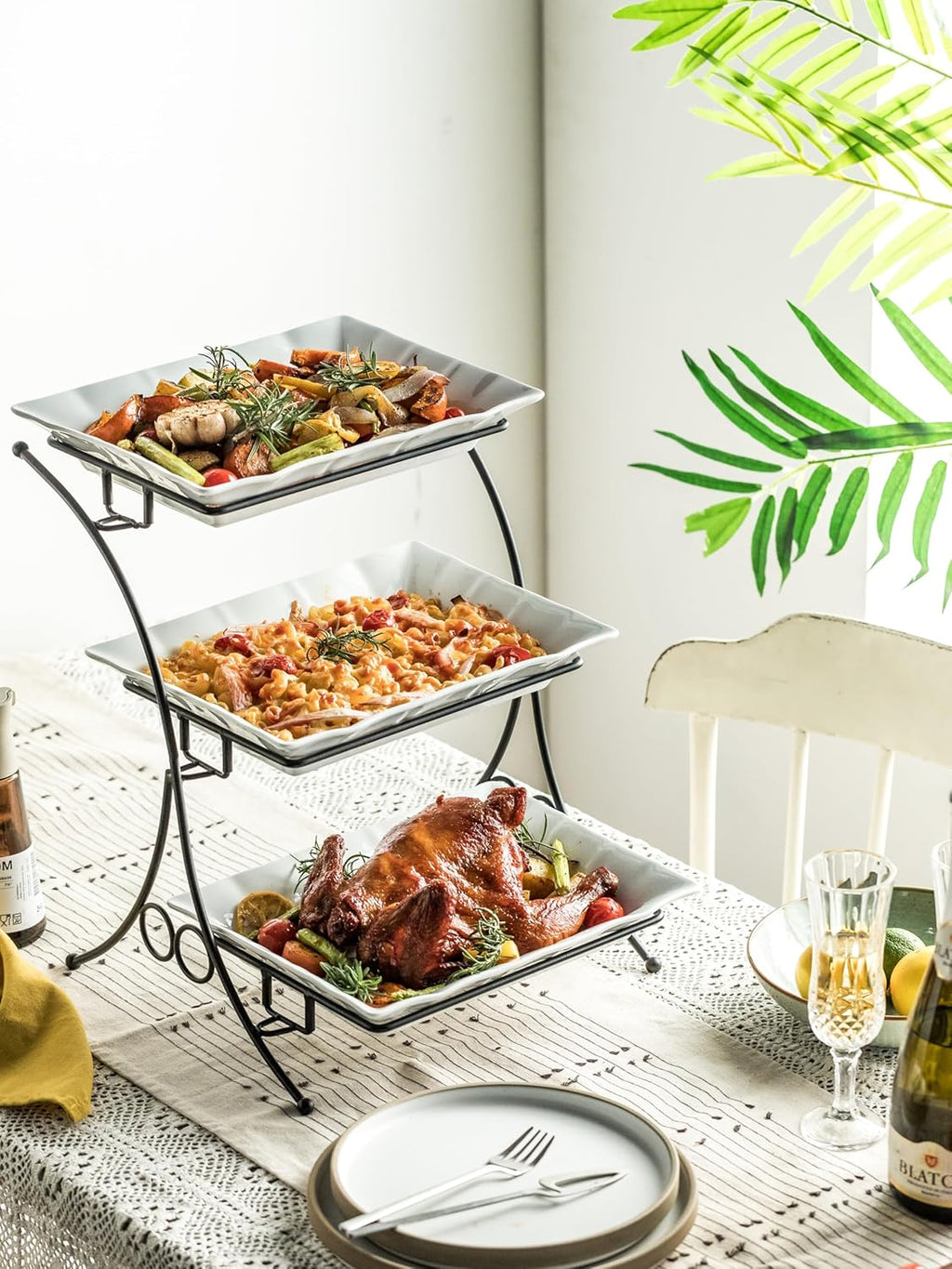 YHOSSEUN Large Tiered Tray Stand, 3 Tier Serving Tray Porcelain Baking Set with Serving Stand 3 Tier Buffet Server for Fruit, Dessert, Food Display Stand for Party, Thanksgiving