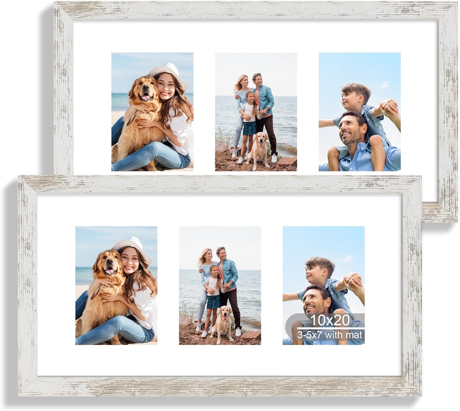 12x22 Picture Frame Set of 2, Rustic Brown with Glass Collage Frame, Display Eight Opening 4x6 Photos With Mat or 12 x 22 Newspaper Without Mat - Horizontal or Vertical Wall Mounting