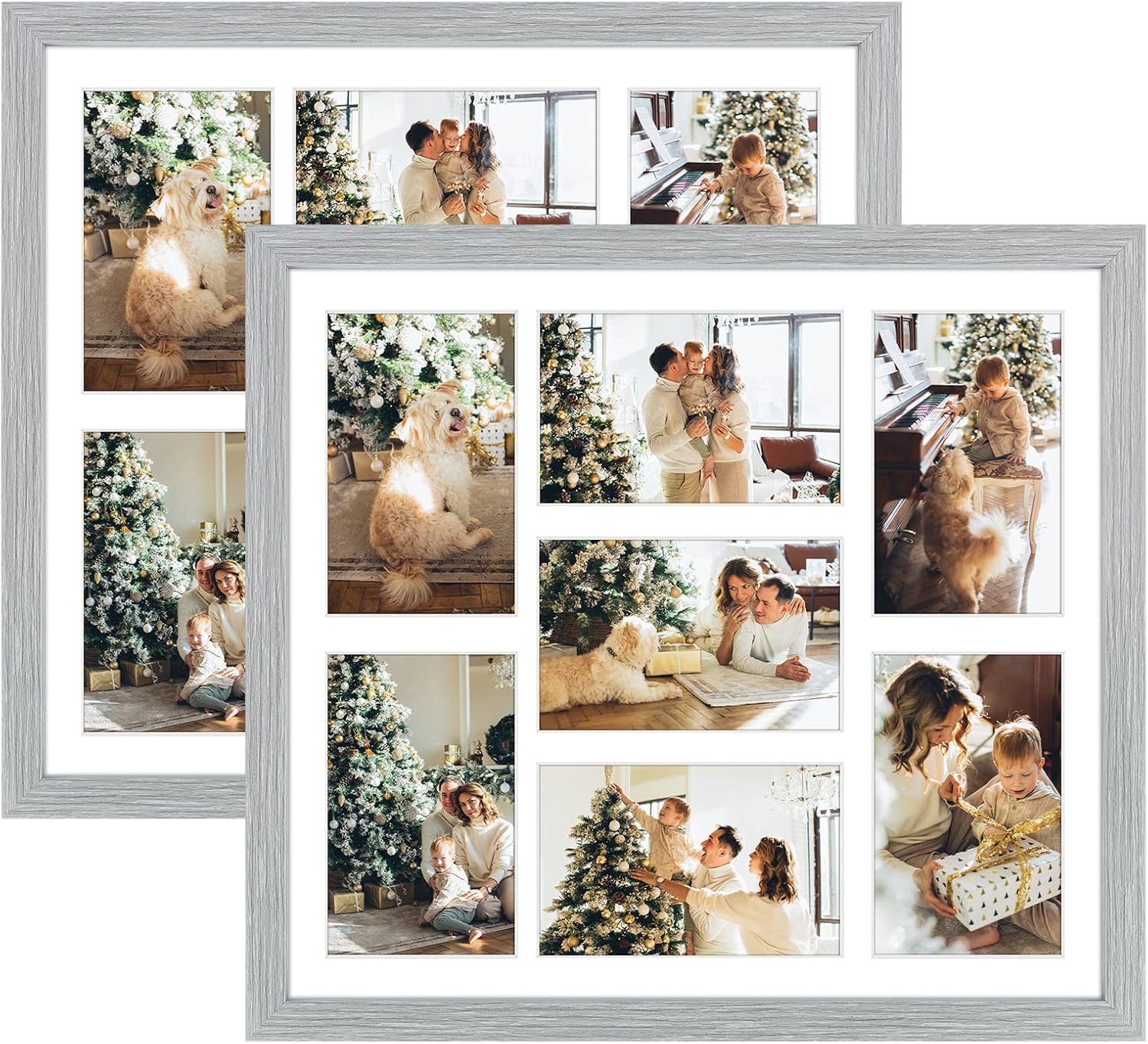 Golden State Art, 13.7x15.7 Matted Black Wood 7-Opening for 4 x 6 Collage Picture Frame