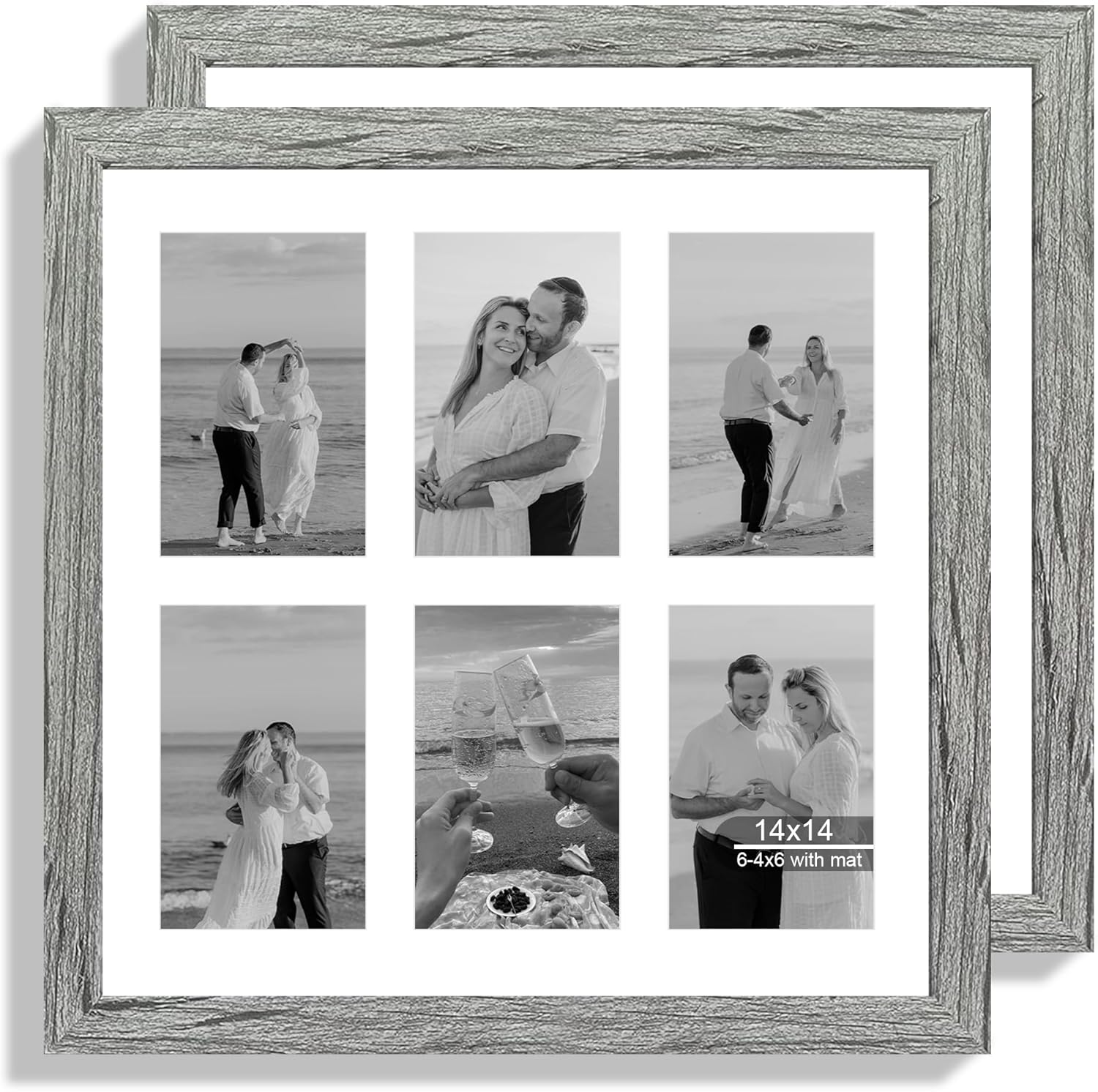 12x22 Picture Frame Set of 2, Rustic Brown with Glass Collage Frame, Display Eight Opening 4x6 Photos With Mat or 12 x 22 Newspaper Without Mat - Horizontal or Vertical Wall Mounting