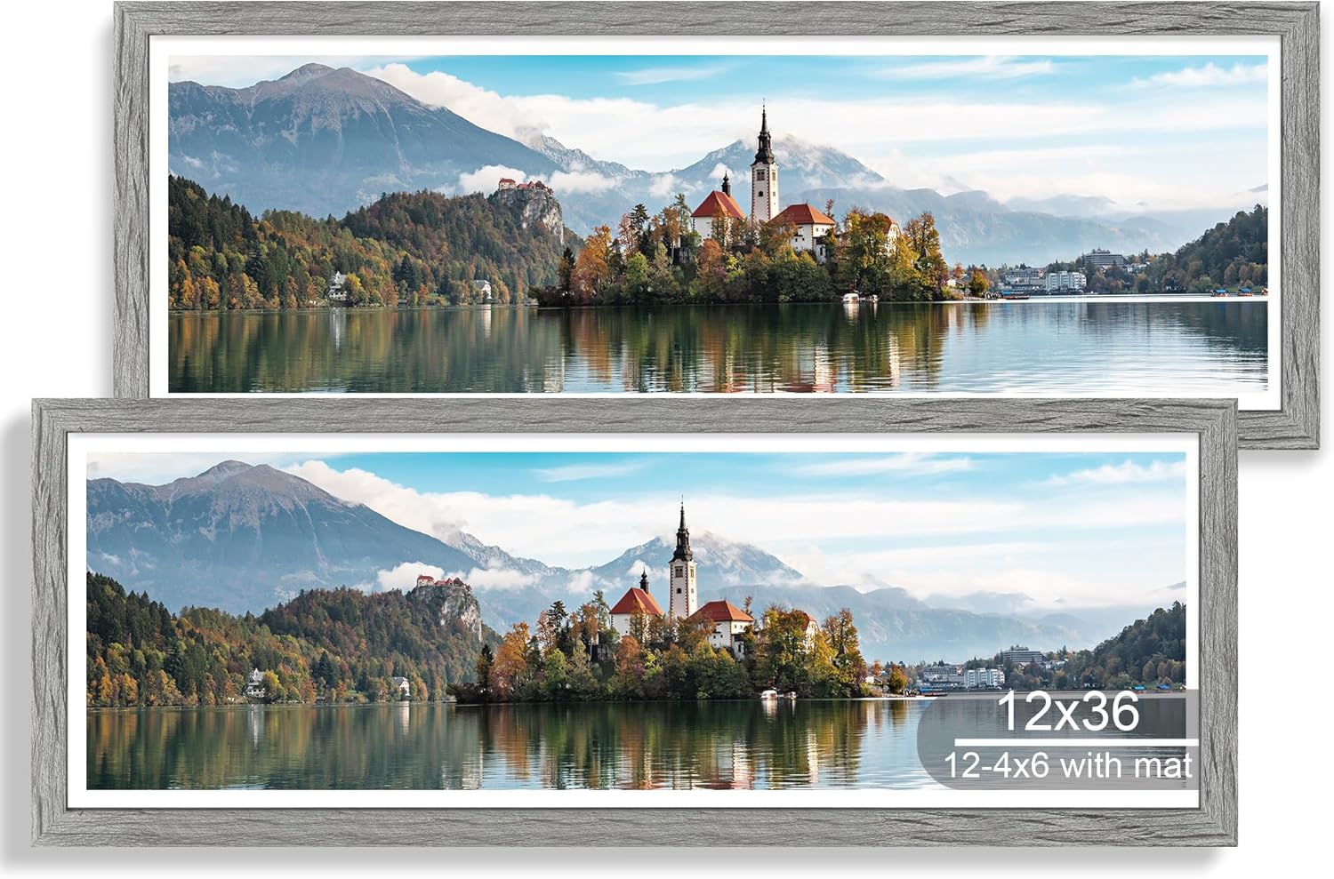 12x22 Picture Frame Set of 2, Rustic Brown with Glass Collage Frame, Display Eight Opening 4x6 Photos With Mat or 12 x 22 Newspaper Without Mat - Horizontal or Vertical Wall Mounting