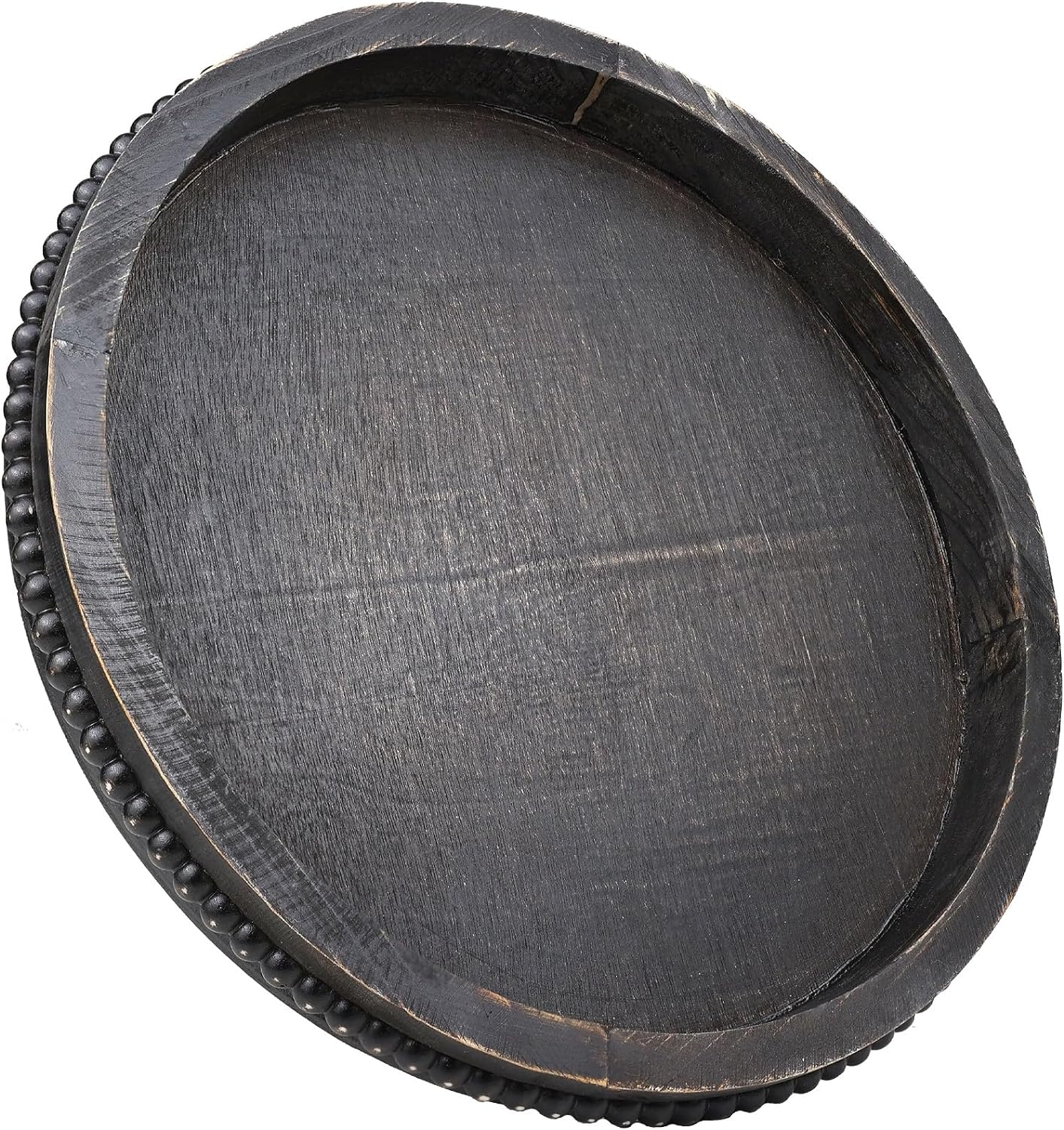 Wood Rustic Serving Tray with Beads, Farmhouse Brown Decorative Tray for Table Centerpiece, Christmas Wedding Halloween Home Decor