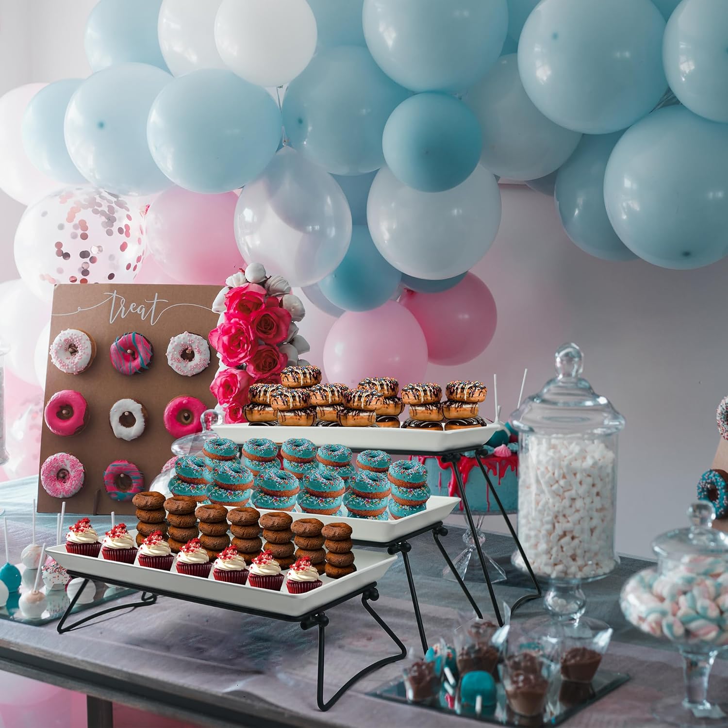 Extra Large 3 Tier Serving Tray Set, 24x22x9.7 inch Cupcake Fruit Cookie Dessert Table Display Stands Melamine Tiered Platters Food Trays for Party Buffet Entertaining, White