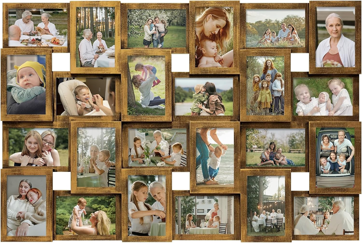 J.M.Deco Collage Picture Frames for Wall 24 Slots, Reunion Friends Family Memory Large Photo Frame Selfie Gallery Puzzle Collage Wall Hanging for 4x6 Photo | Grey