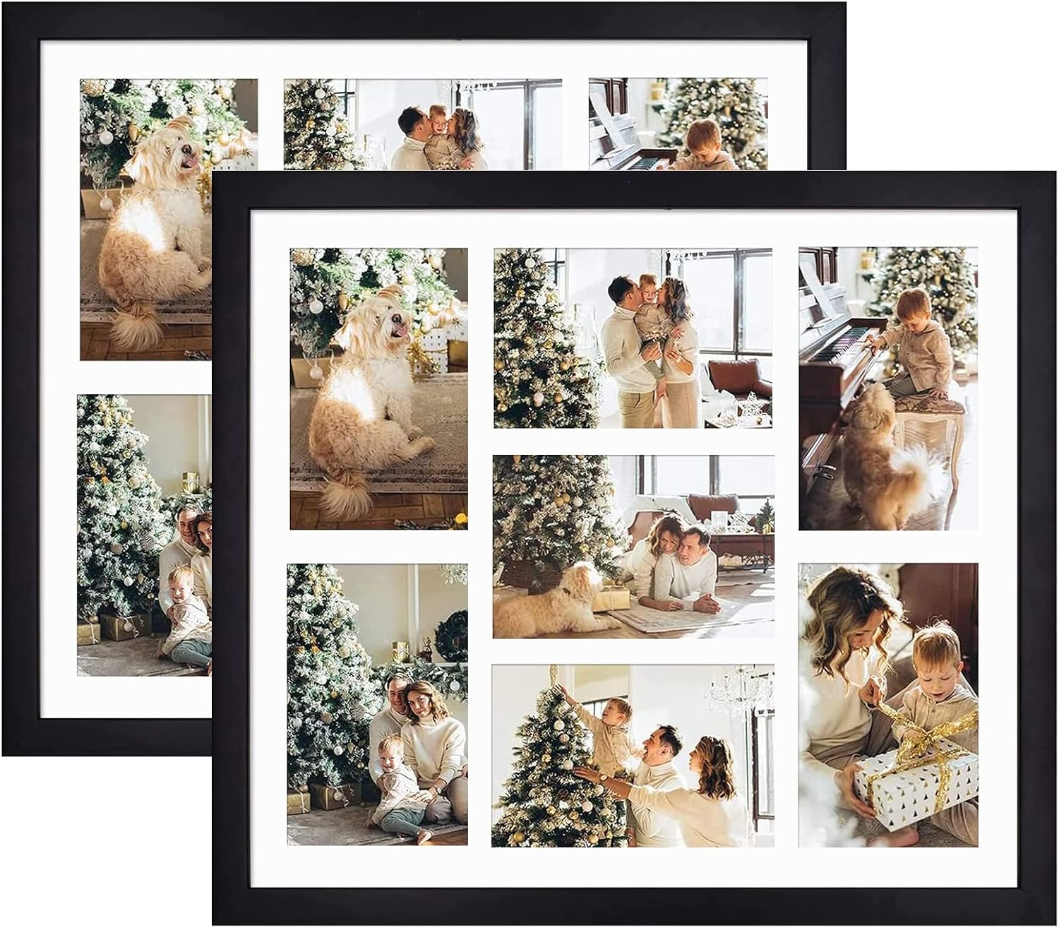 Golden State Art, 13.7x15.7 Matted Black Wood 7-Opening for 4 x 6 Collage Picture Frame