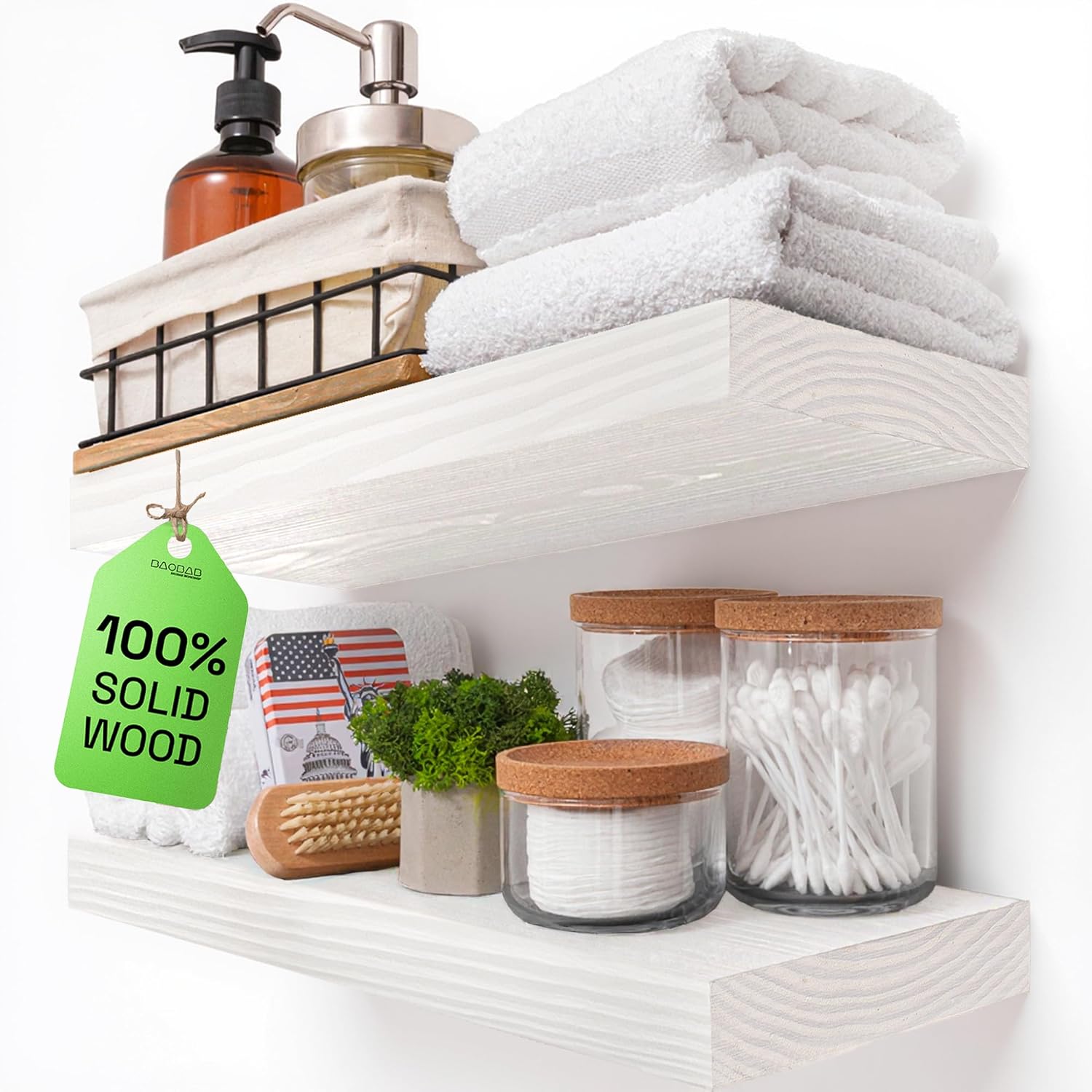 BAOBAB WORKSHOP Wood Floating Shelves Set of 2 - Rustic Shelf 24 inch - Floating Shelf for Wall Mounted - Wide Wooden Wall Shelves for Living Room Bedroom Kitchen Bathroom - Dark Walnut - 24W x 6.7D